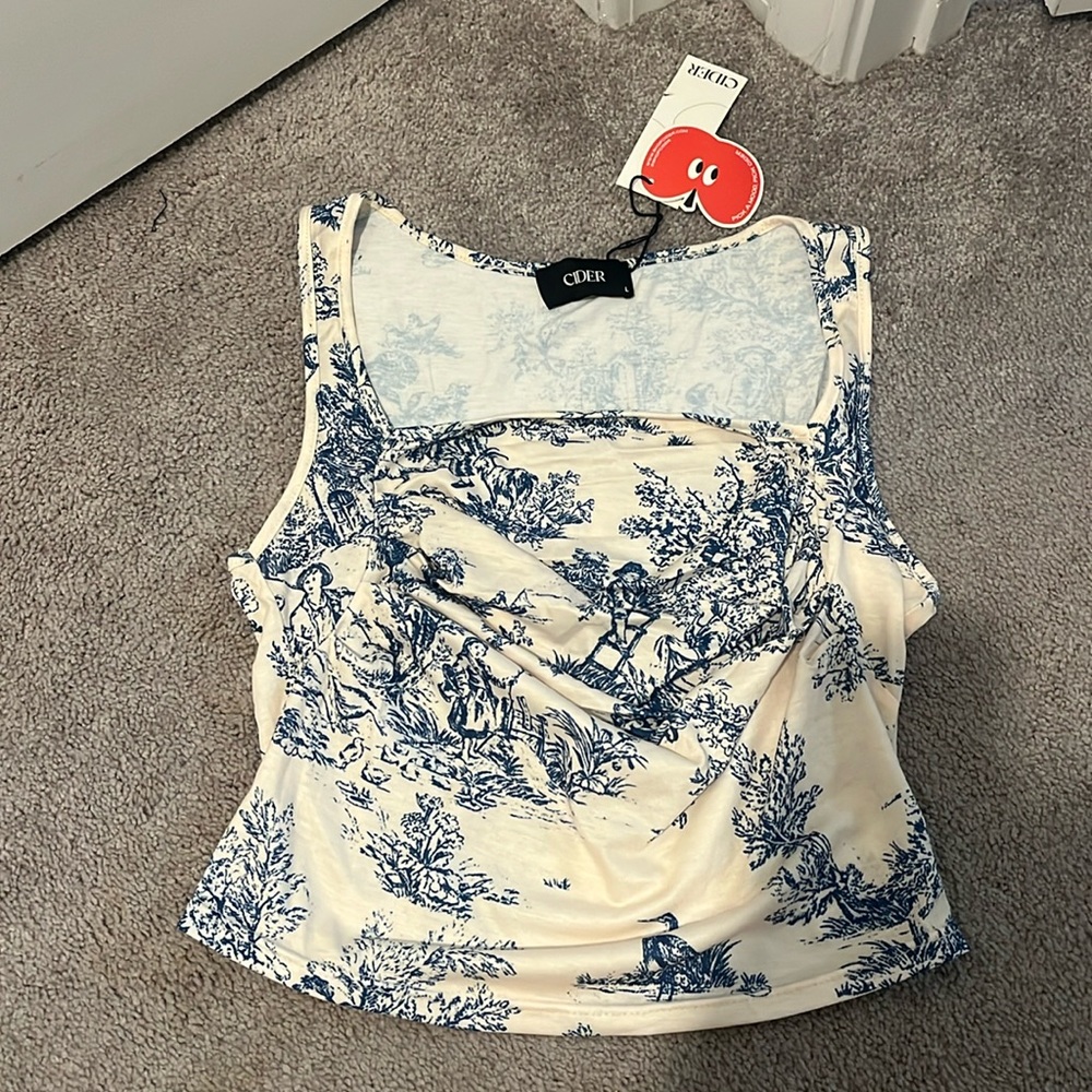 BNWT Cider Toile de Jouy Square neck tank top